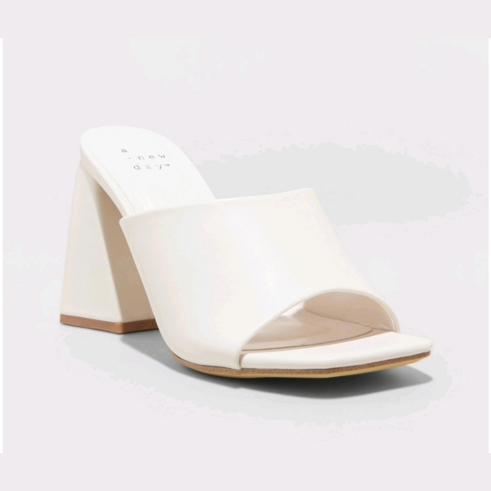 a new day White Open-Toe Block Heel Slide